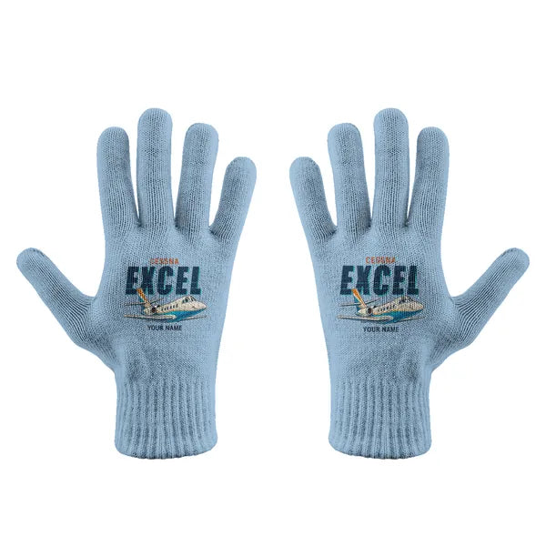 Cessna Citation Excel - Gloves - Full - Cartoon + Name - Light Blue