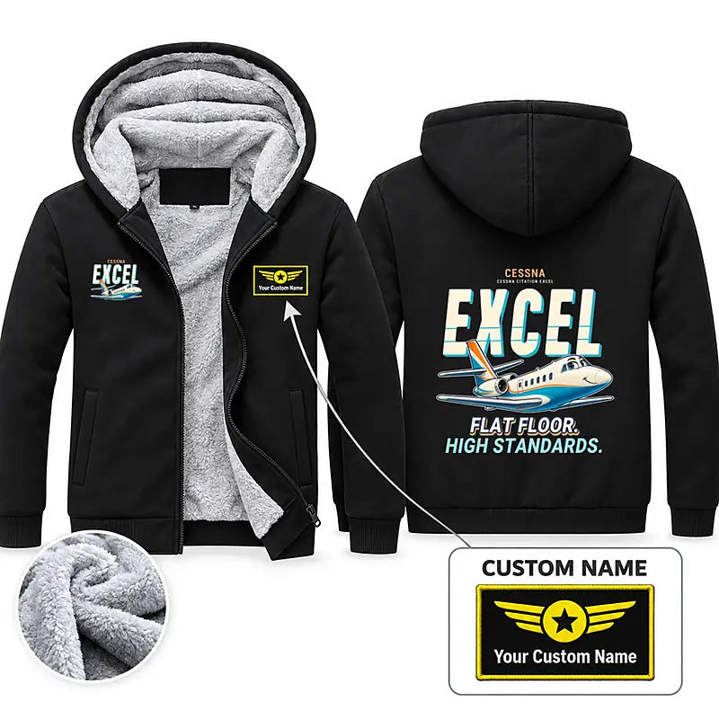 Cessna Citation Excel Zipped Sweatshirts - Cartoon + Name - Black