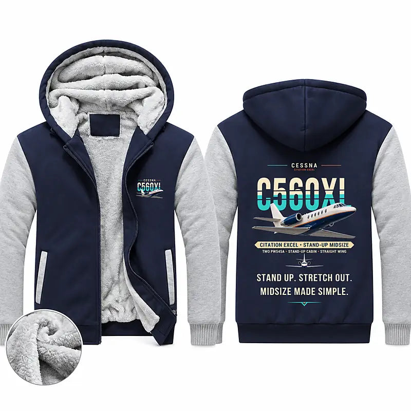 Cessna Citation Excel Zipped Sweatshirts - Original - Navy & Gray