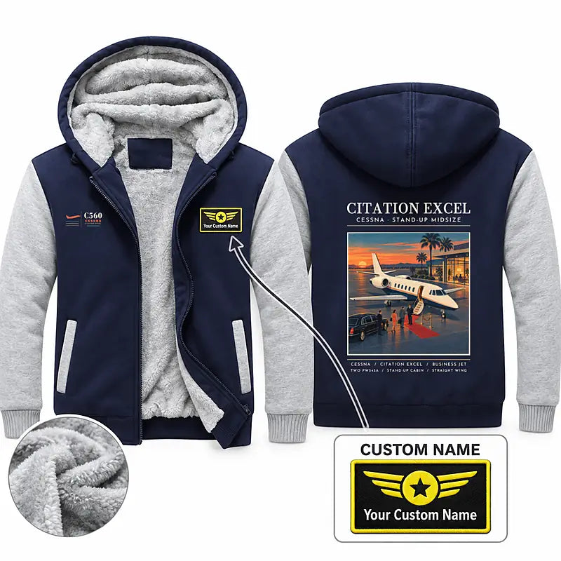 Cessna Citation Excel Zipped Sweatshirts - Poster + Name - Navy & Gray