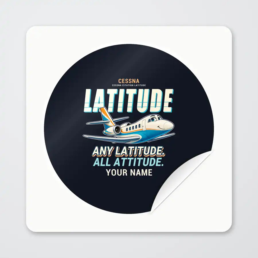 Cessna Citation Latitude - Cartoon + Name - Circle Sticker - Peel