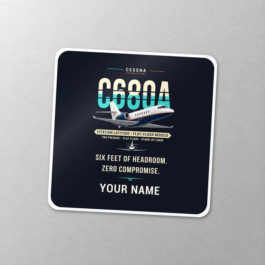 Cessna Citation Latitude - Original + Name - Square Sticker - Close-up