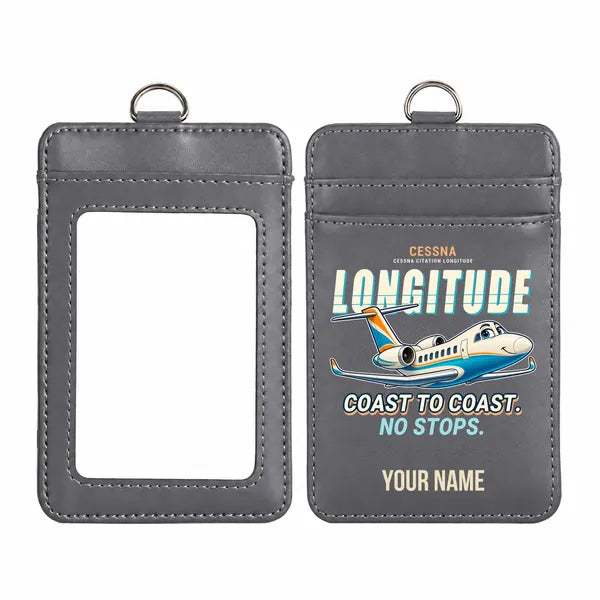 Cessna Citation Longitude - Cartoon - ID Card Holder - Gray + Name