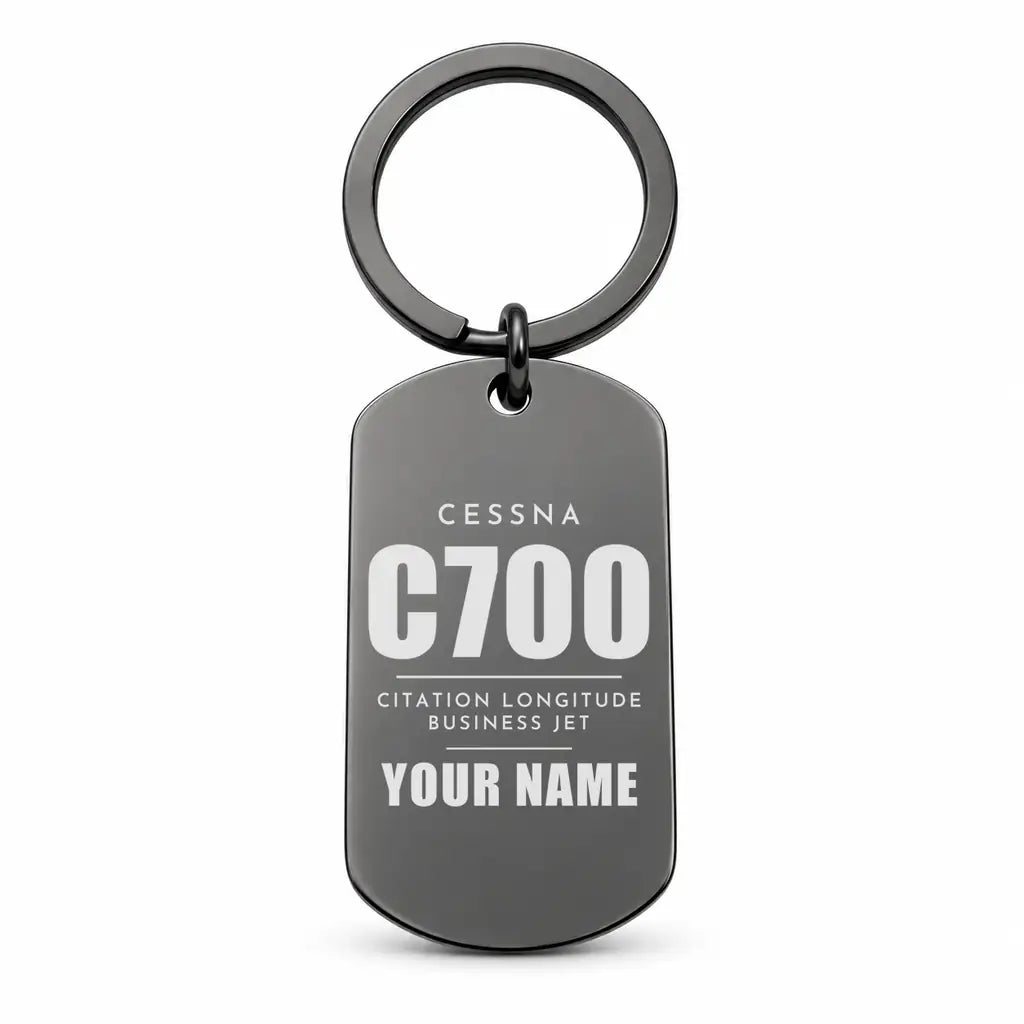 Cessna Citation Longitude - Key Chain - Tag + Name - Black