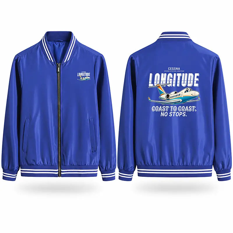Cessna Citation Longitude Stylish Jackets - Baseball Collar - Cartoon - Royal Blue