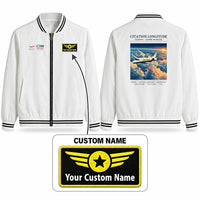 Thumbnail for Cessna Citation Longitude Stylish Jackets - Baseball Collar - Poster + Name - White