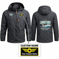 Thumbnail for Cessna Citation Longitude Stylish Jackets - Hooded Windbreaker - Cartoon + Name - Charcoal