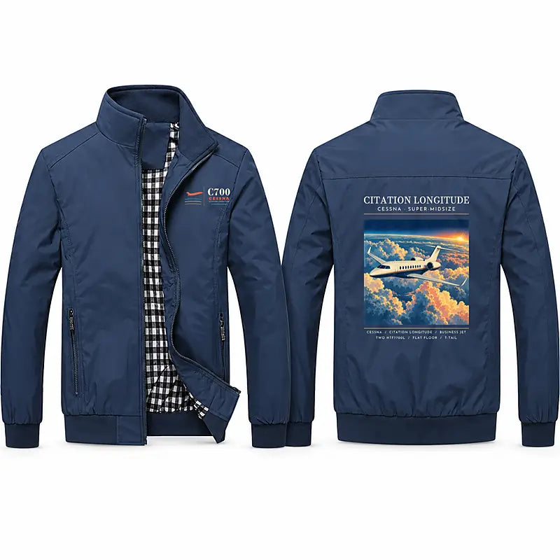 Cessna Citation Longitude Stylish Jackets - Stand Collar - Poster - Navy Blue
