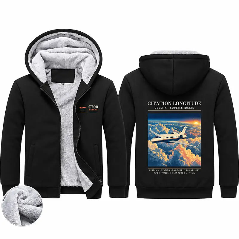Cessna Citation Longitude Zipped Sweatshirts - Poster - Black