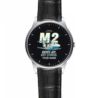 Thumbnail for Cessna Citation M2 Gen2 - Cartoon + Name - Leather Strap - Striped Black Leather Strap