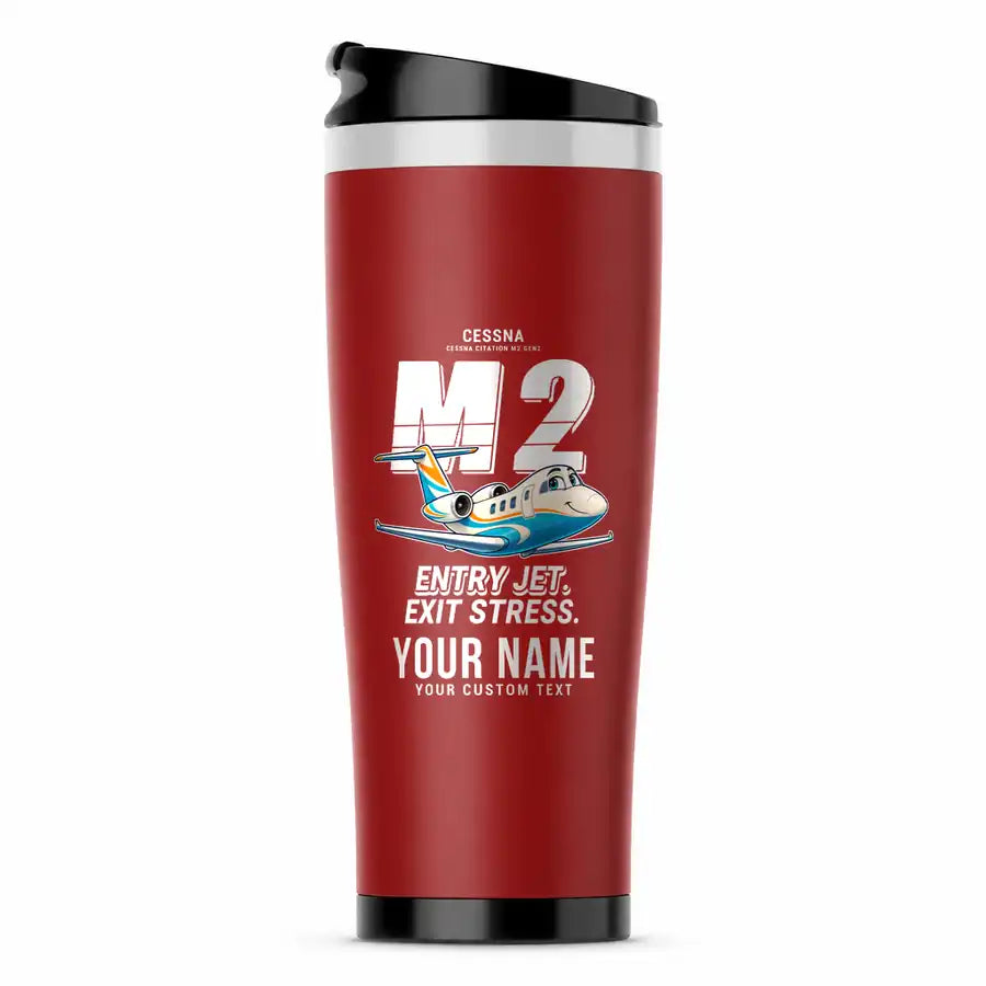 Cessna Citation M2 Gen2 - Cartoon + Name - Stainless Steel (No Holder) - Red