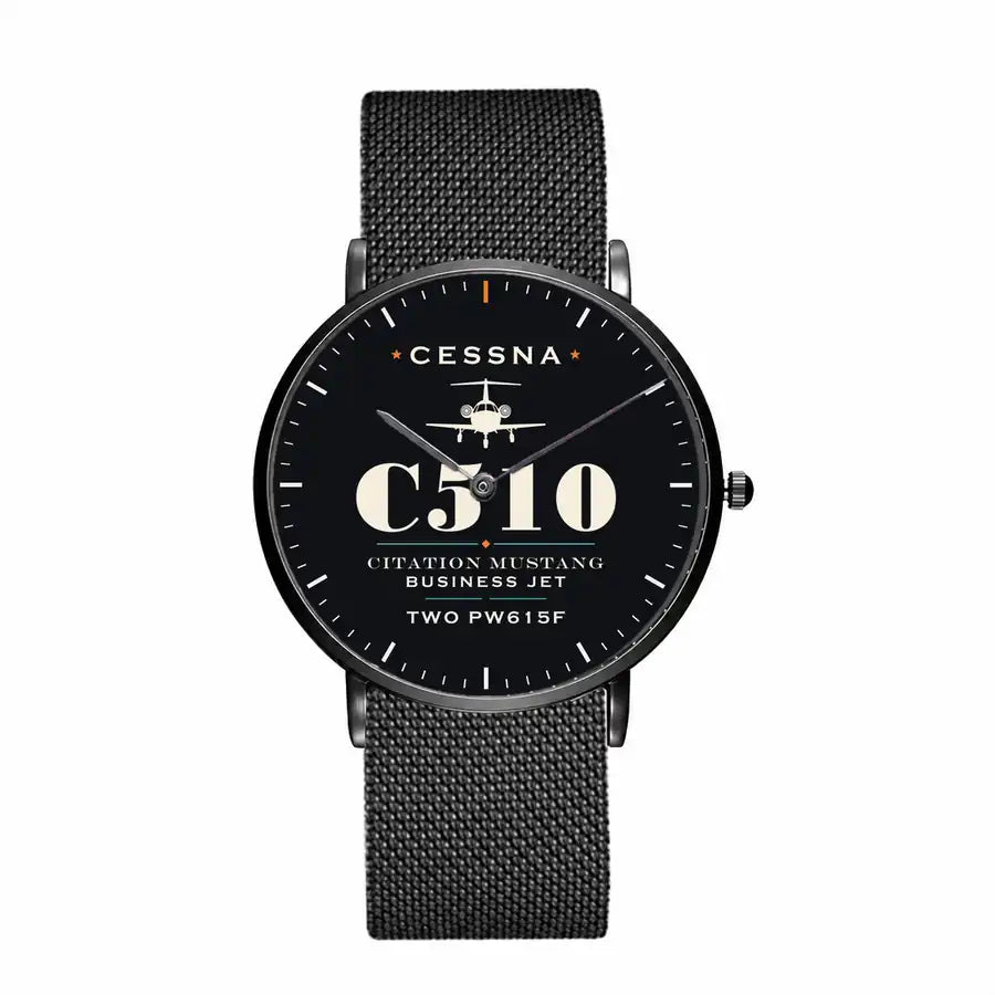 Cessna Citation Mustang - Heritage - Slim Mesh - Black and Stainless Steel Strap