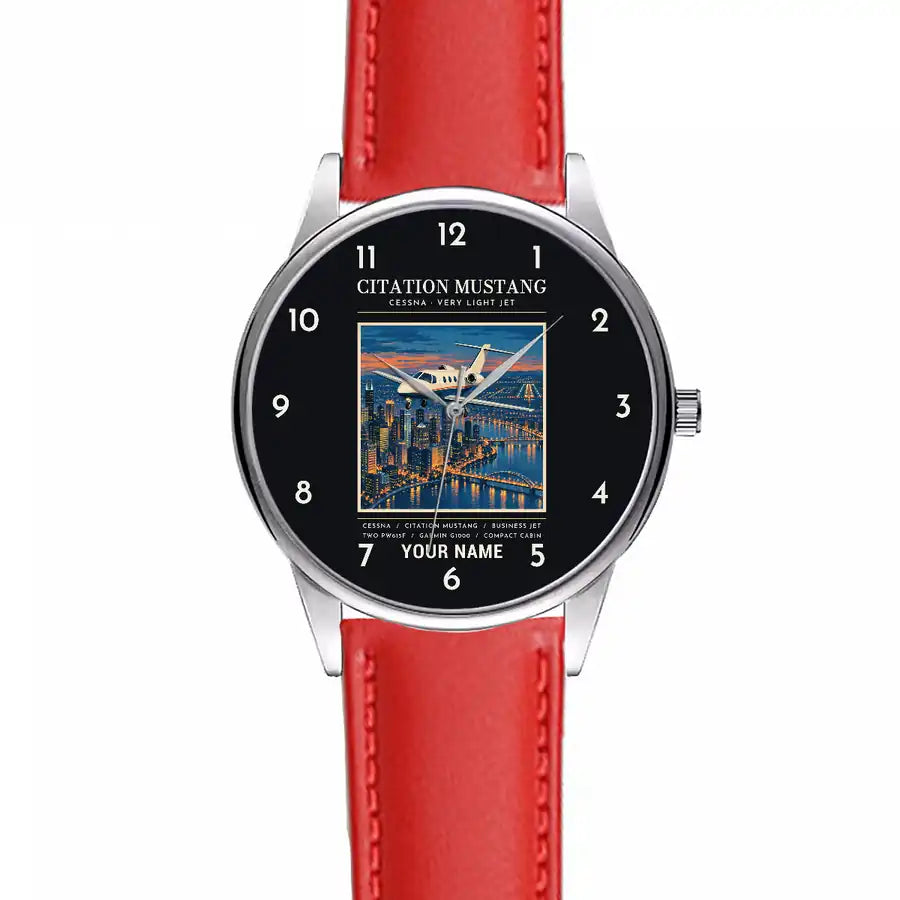 Cessna Citation Mustang - Poster + Name - Leather Strap - Red Leather Strap