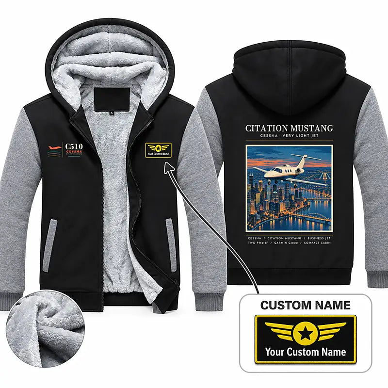 Cessna Citation Mustang Zipped Sweatshirts - Poster + Name - Black & Gray