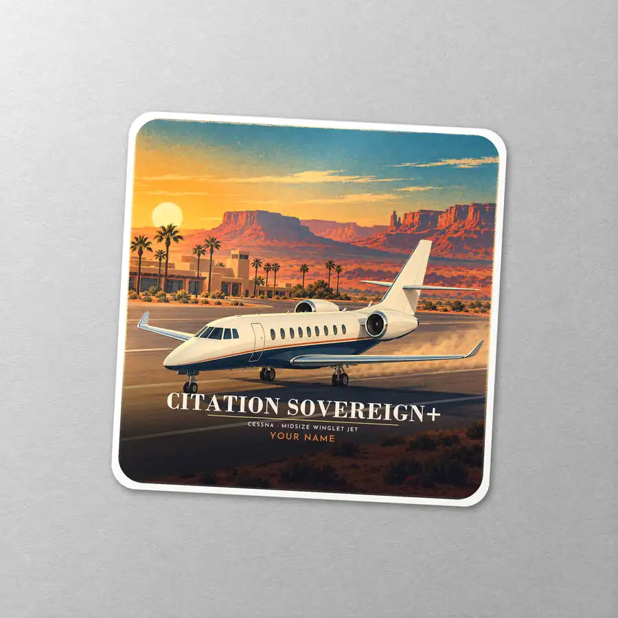 Cessna Citation Sovereign+ - 3D + Name - Square Sticker - Close-up