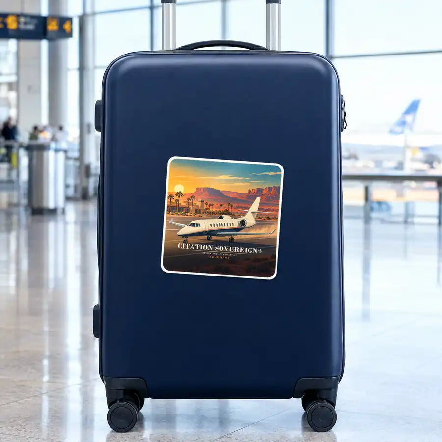 Cessna Citation Sovereign+ - 3D + Name - Square Sticker - Suitcase