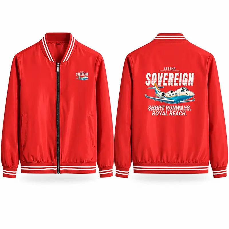 Cessna Citation Sovereign+ Stylish Jackets - Baseball Collar - Cartoon - Red