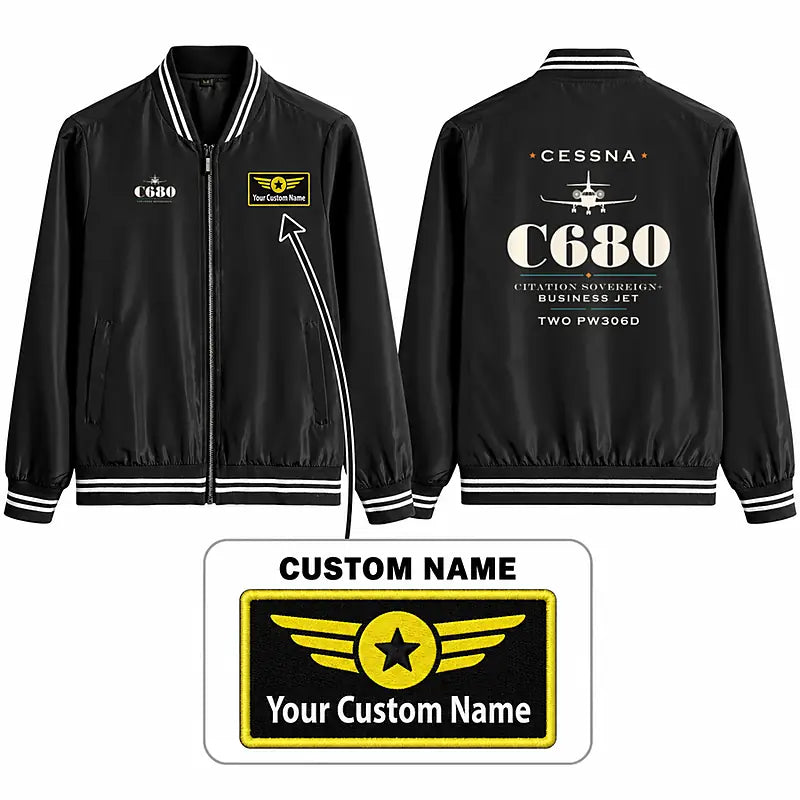 Cessna Citation Sovereign+ Stylish Jackets - Baseball Collar - Heritage + Name - Black