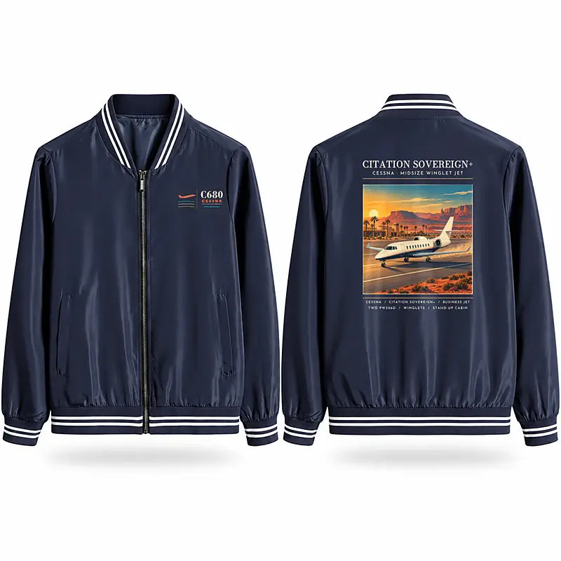 Cessna Citation Sovereign+ Stylish Jackets - Baseball Collar - Poster - Navy Blue