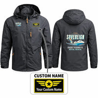 Thumbnail for Cessna Citation Sovereign+ Stylish Jackets - Hooded Windbreaker - Cartoon + Name - Charcoal