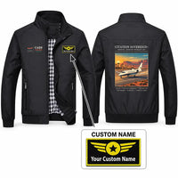 Thumbnail for Cessna Citation Sovereign+ Stylish Jackets - Stand Collar - Poster + Name - Black