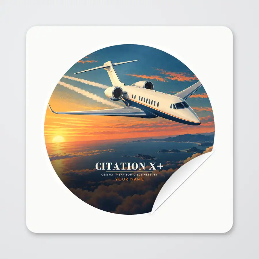 Cessna Citation X+ - 3D + Name - Circle Sticker - Peel