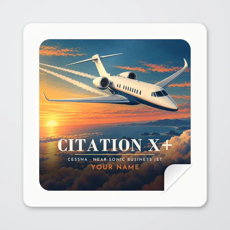 Cessna Citation X+ - 3D + Name - Square Sticker - Peel