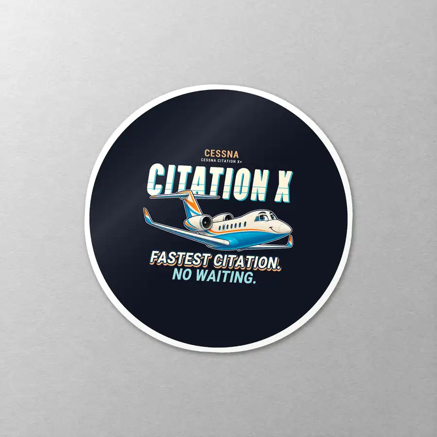 Cessna Citation X+ - Cartoon - Circle Sticker - Close-up