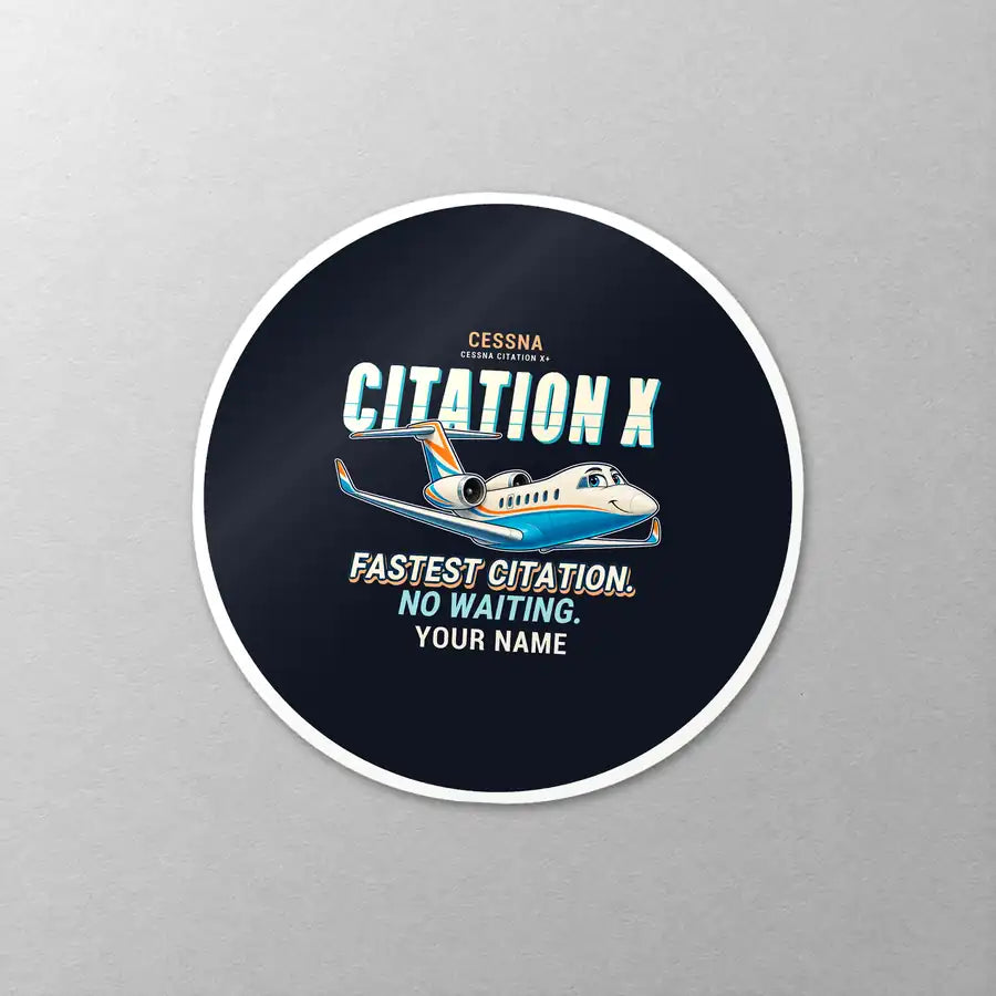 Cessna Citation X+ - Cartoon + Name - Circle Sticker - Close-up