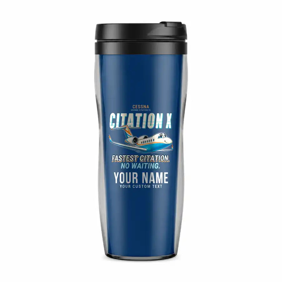 Cessna Citation X+ - Cartoon + Name - Plastic (No Holder) - Blue