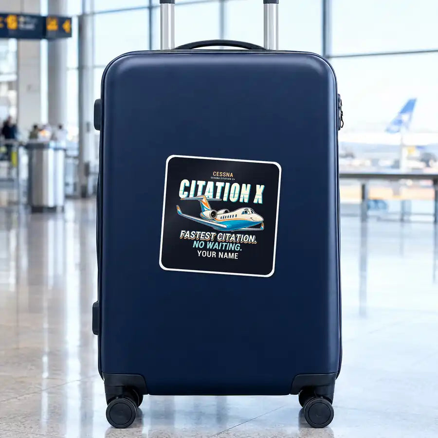 Cessna Citation X+ - Cartoon + Name - Square Sticker - Suitcase