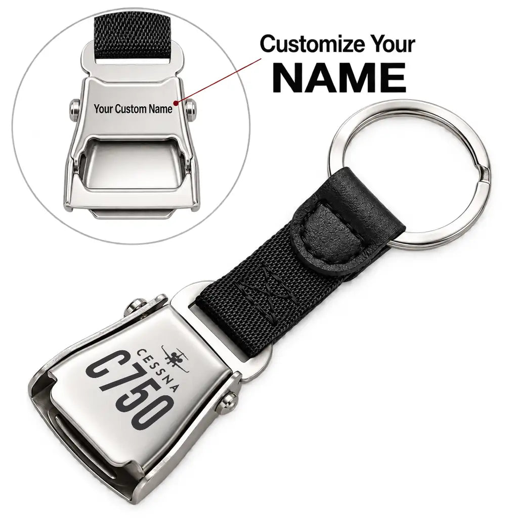 Cessna Citation X+ - Seat Belt Key Chain - Heritage + Name - Black