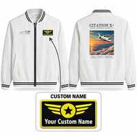 Thumbnail for Cessna Citation X+ Stylish Jackets - Baseball Collar - Poster + Name - White