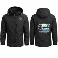 Thumbnail for Cessna Citation X+ Stylish Jackets - Hooded Windbreaker - Cartoon - Black