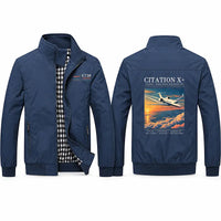 Thumbnail for Cessna Citation X+ Stylish Jackets - Stand Collar - Poster - Navy Blue
