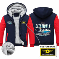 Thumbnail for Cessna Citation X+ Zipped Sweatshirts - Cartoon + Name - Navy & Red