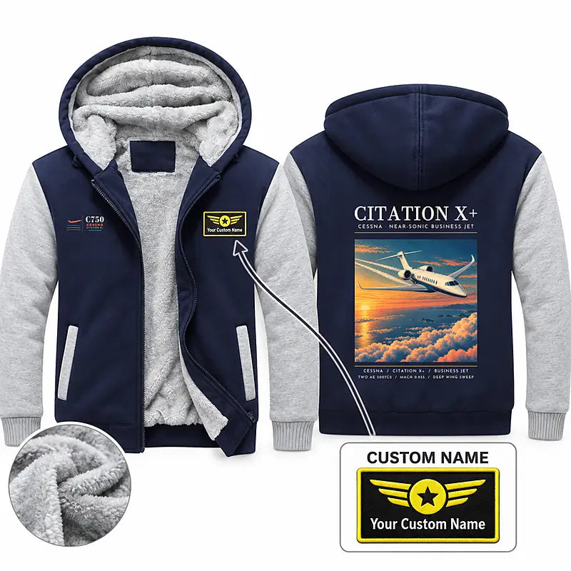 Cessna Citation X+ Zipped Sweatshirts - Poster + Name - Navy & Gray