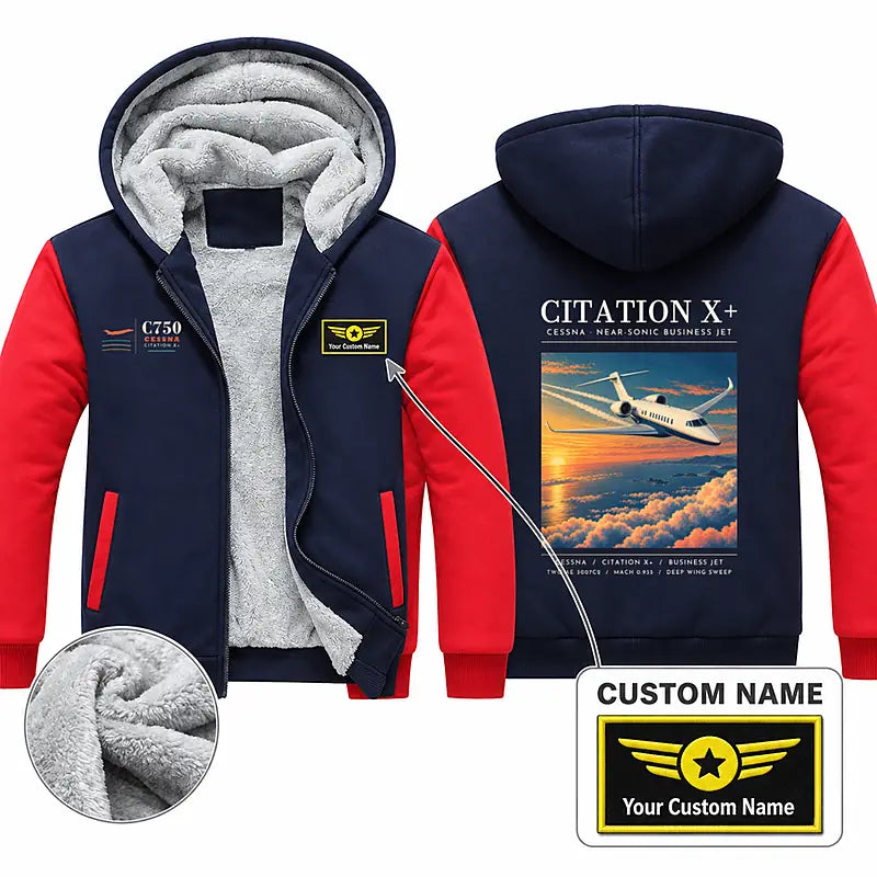Cessna Citation X+ Zipped Sweatshirts - Poster + Name - Navy & Red