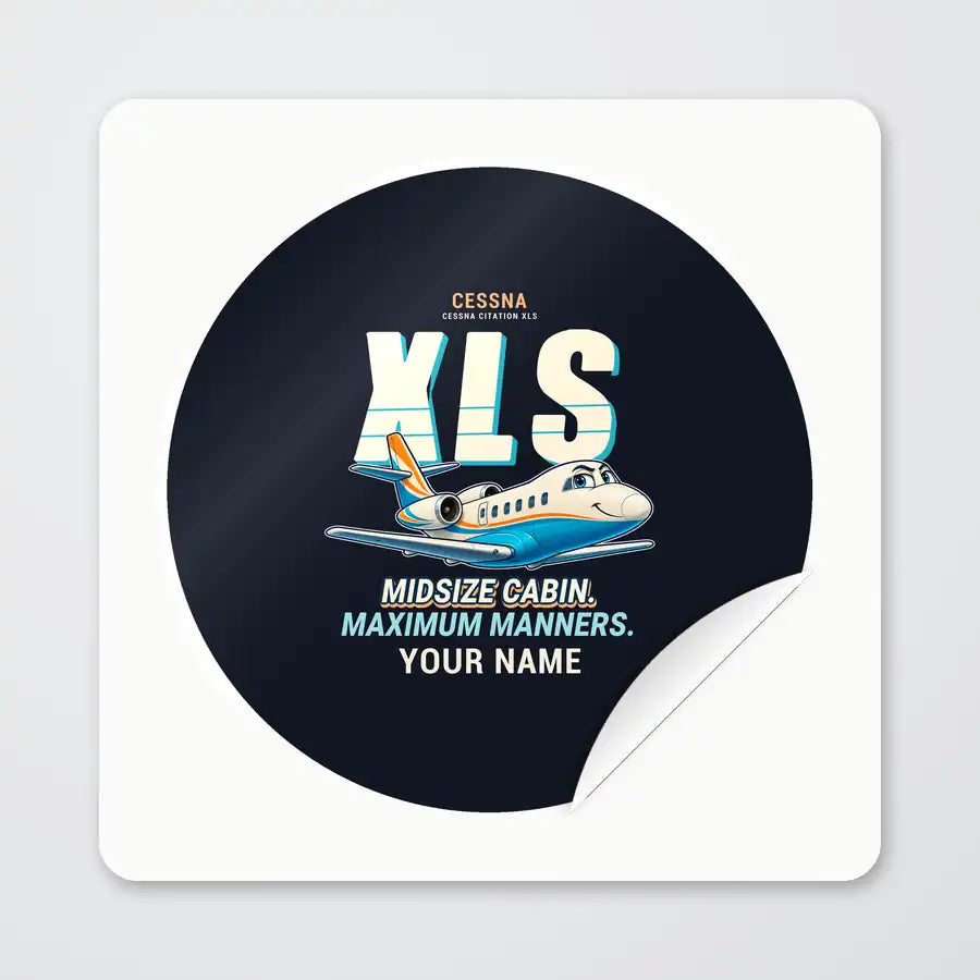 Cessna Citation XLS - Cartoon + Name - Circle Sticker - Peel