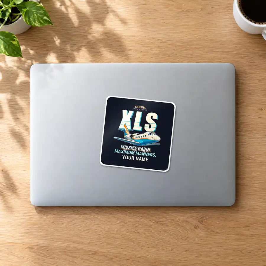 Cessna Citation XLS - Cartoon + Name - Square Sticker - MacBook