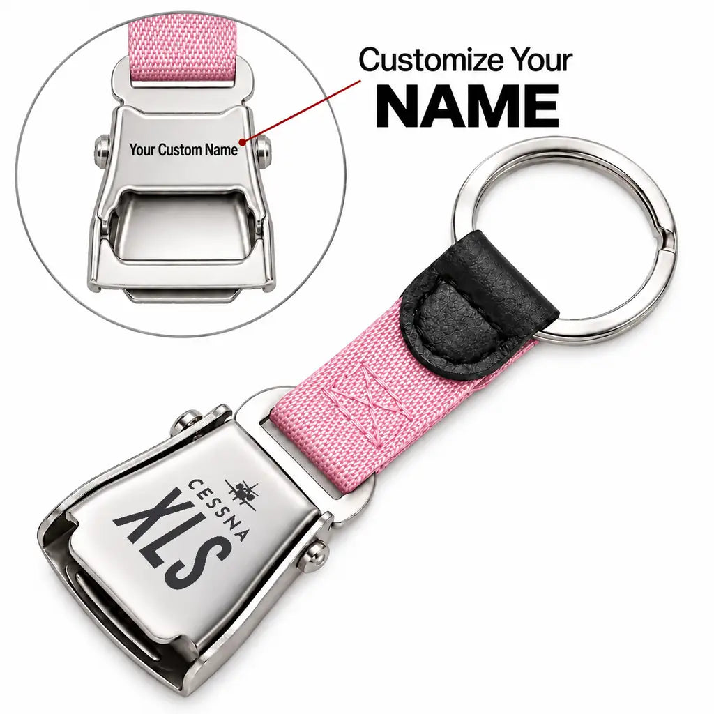 Cessna Citation XLS - Seat Belt Key Chain - Heritage + Name - Pink