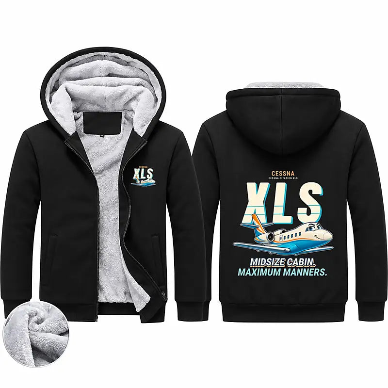 Cessna Citation XLS Zipped Sweatshirts - Cartoon - Black