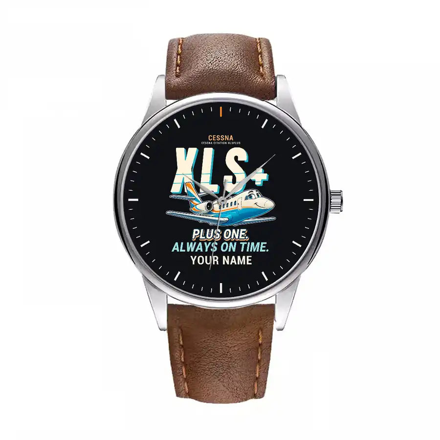 Cessna Citation XLSPlus - Cartoon + Name - Leather Strap - Brown Leather Strap