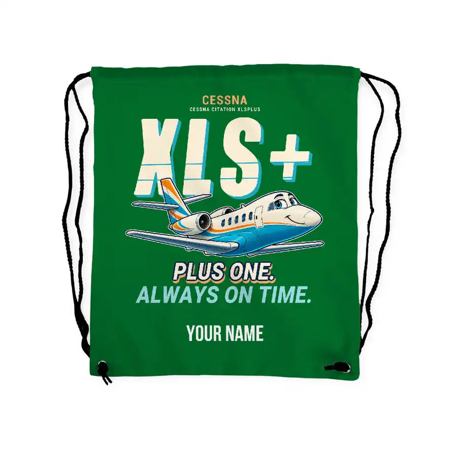 Cessna Citation XLSPlus - Drawstring Bag - Cartoon + Name - Green