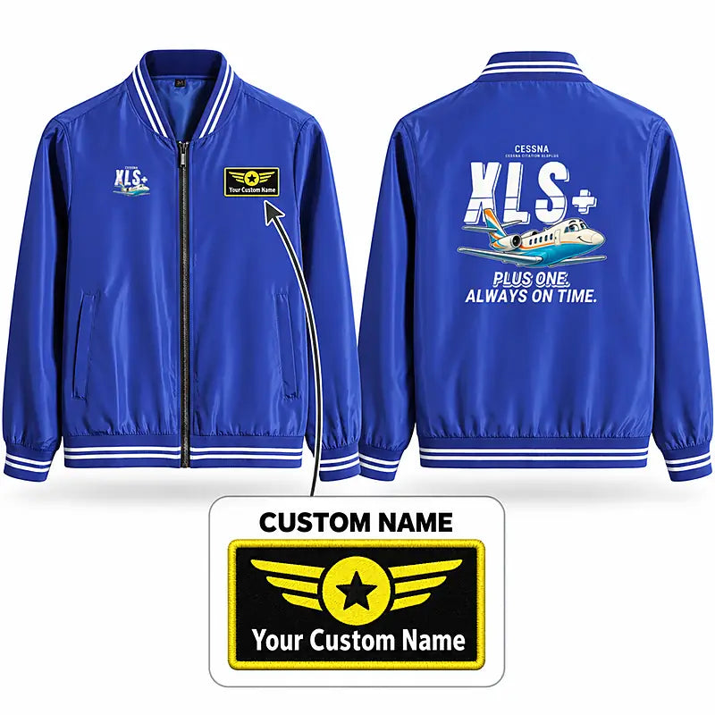 Cessna Citation XLSPlus Stylish Jackets - Baseball Collar - Cartoon + Name - Royal Blue