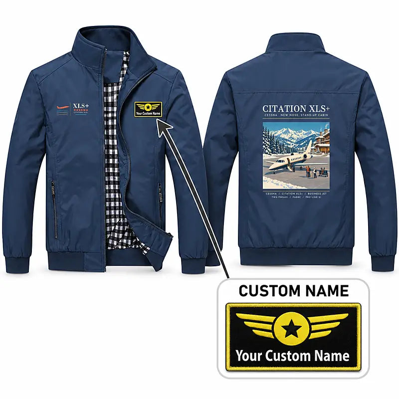 Cessna Citation XLSPlus Stylish Jackets - Stand Collar - Poster + Name - Navy Blue