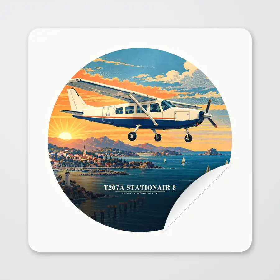 Cessna T207A Stationair 8 - 3D - Circle Sticker - Peel