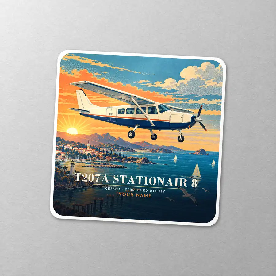Cessna T207A Stationair 8 - 3D + Name - Square Sticker - Close-up