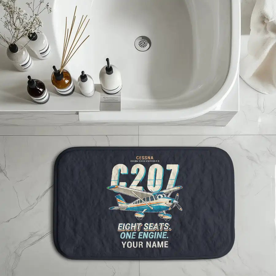 Cessna T207A Stationair 8 - Cartoon + Name - Bath Mat