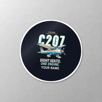 Thumbnail for Cessna T207A Stationair 8 - Cartoon + Name - Circle Sticker - Close-up